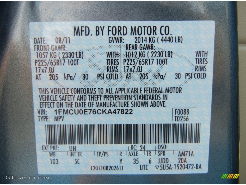 2012 Escape Color Code UN for Steel Blue Metallic Photo #54171205
