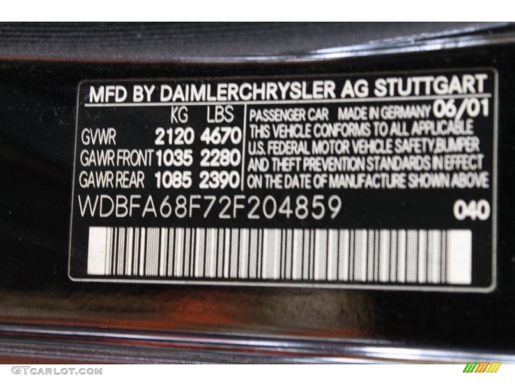2002 SL Color Code 040 for Black Photo #54175597
