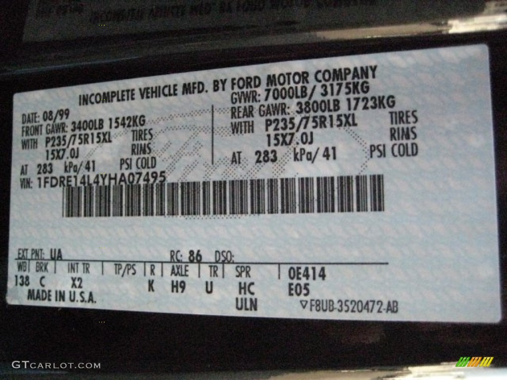2000 E Series Van Color Code UA for Black Photo #54182050