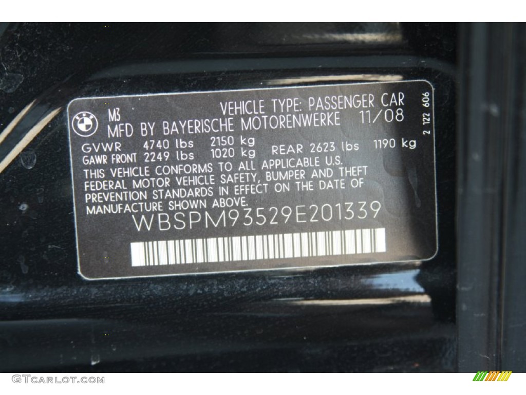 2009 BMW M3 Sedan Info Tag Photos