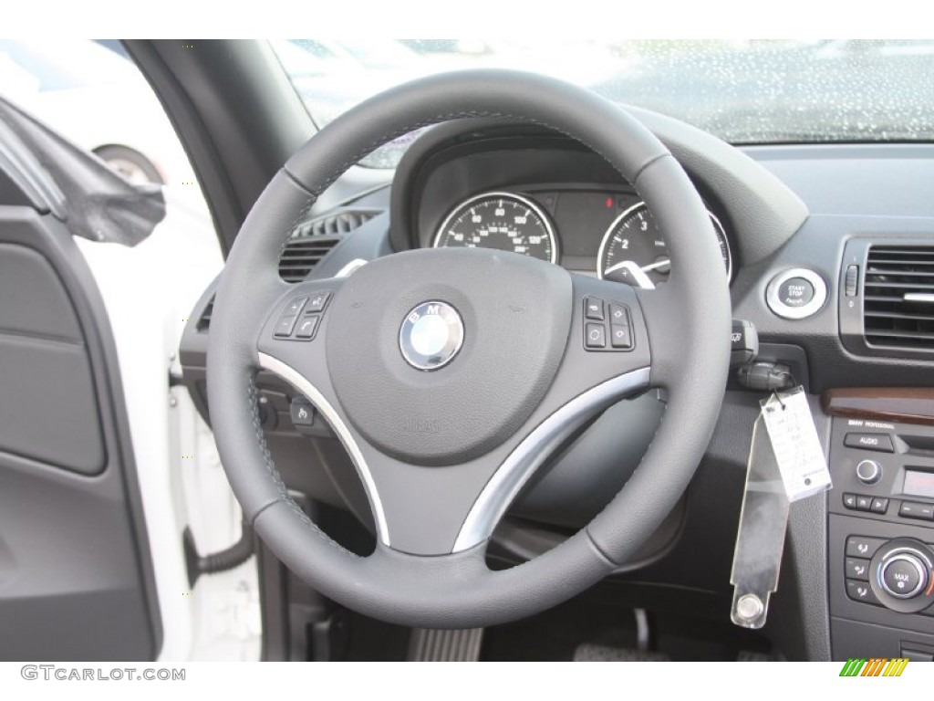 2012 BMW 1 Series 135i Convertible Black Steering Wheel Photo #54199894
