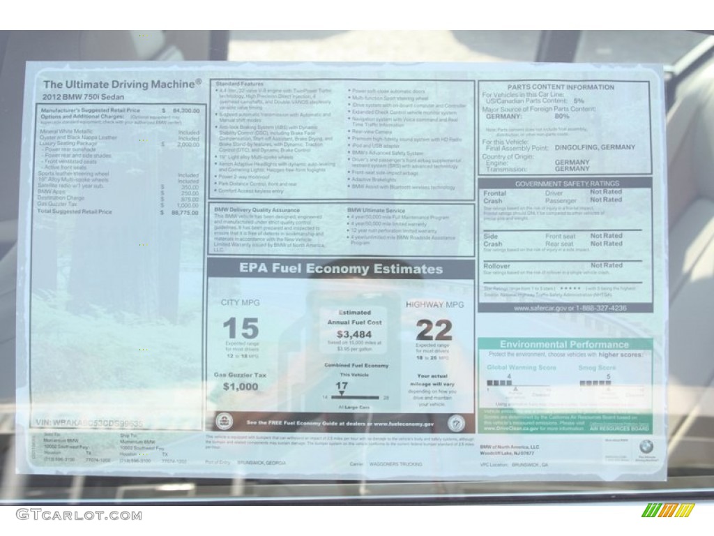 2012 7 Series 750i Sedan - Mineral White Metallic / Oyster/Black photo #31