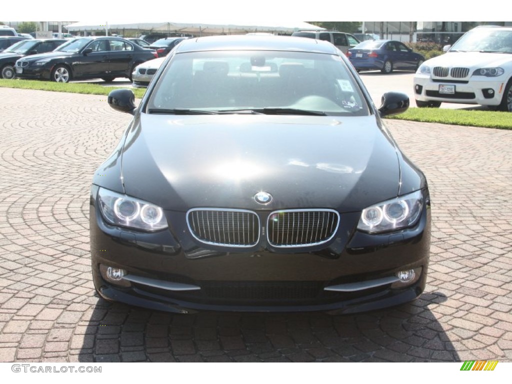 2011 3 Series 328i Coupe - Jet Black / Coral Red/Black Dakota Leather photo #2
