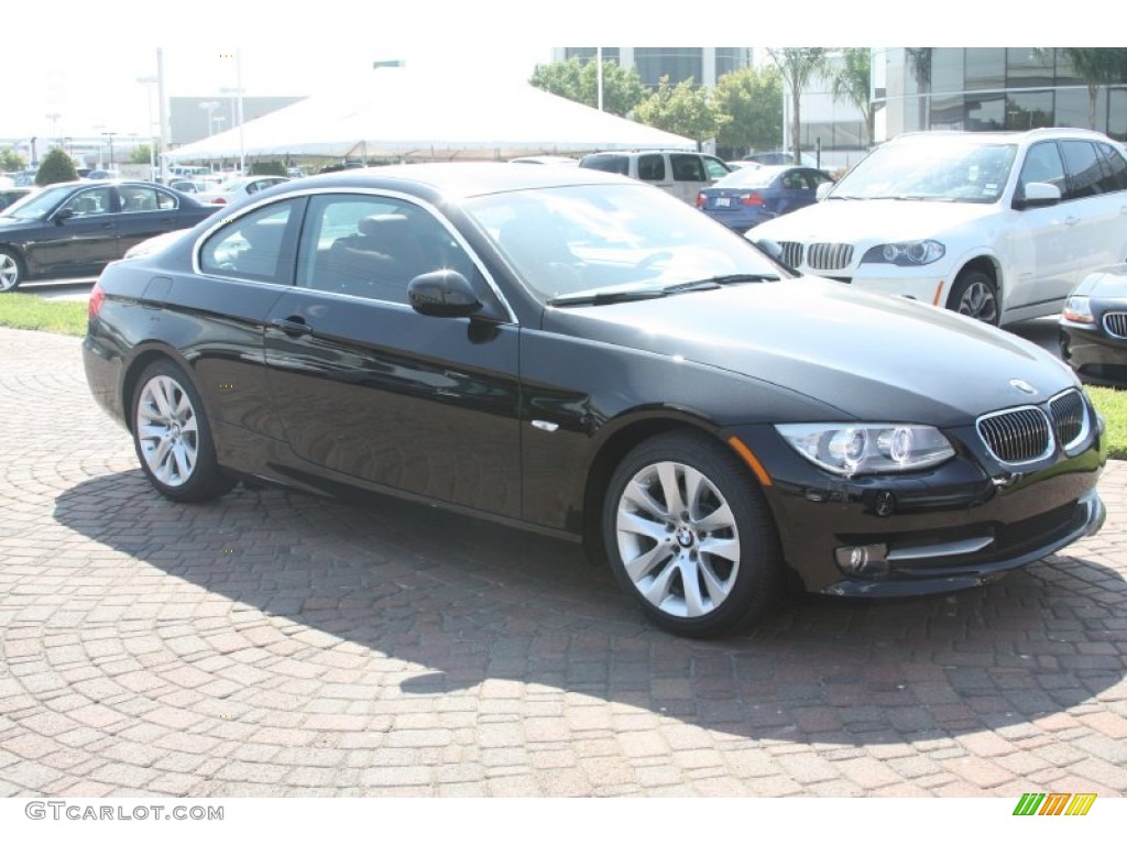 2011 3 Series 328i Coupe - Jet Black / Coral Red/Black Dakota Leather photo #3