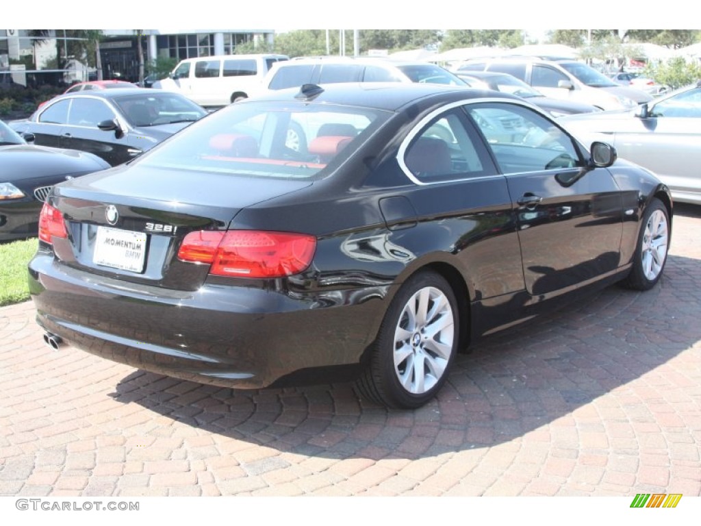 2011 3 Series 328i Coupe - Jet Black / Coral Red/Black Dakota Leather photo #5