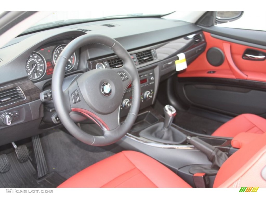 2011 3 Series 328i Coupe - Jet Black / Coral Red/Black Dakota Leather photo #8