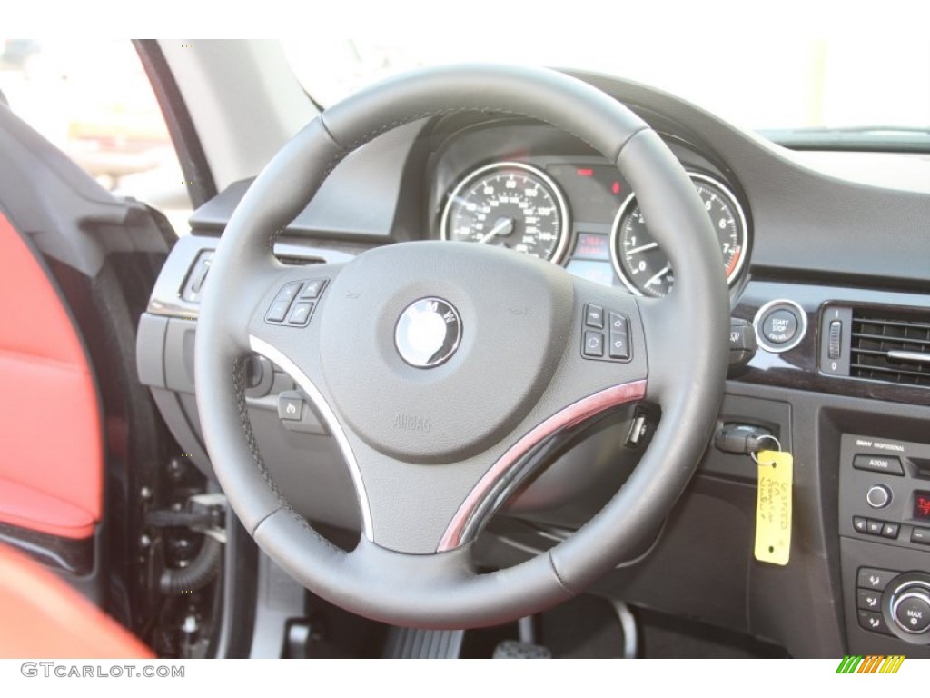 2011 3 Series 328i Coupe - Jet Black / Coral Red/Black Dakota Leather photo #22