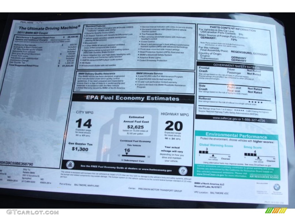 2011 BMW M3 Coupe Window Sticker Photo #54201836