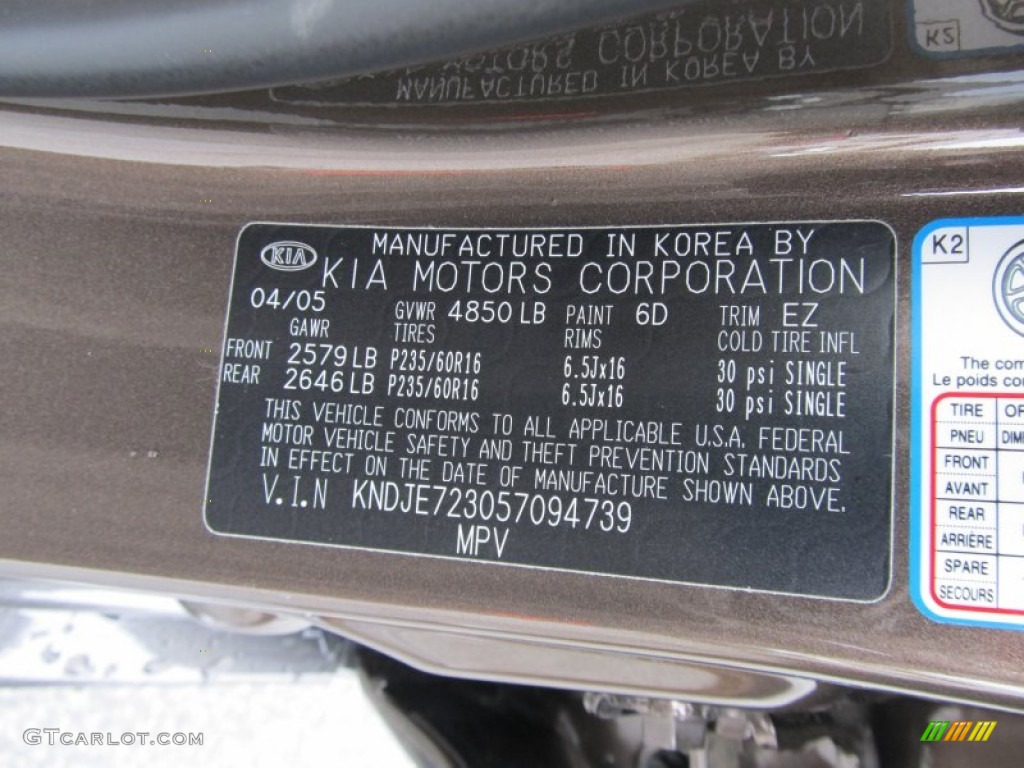 2005 Kia Sportage LX 4WD Color Code Photos