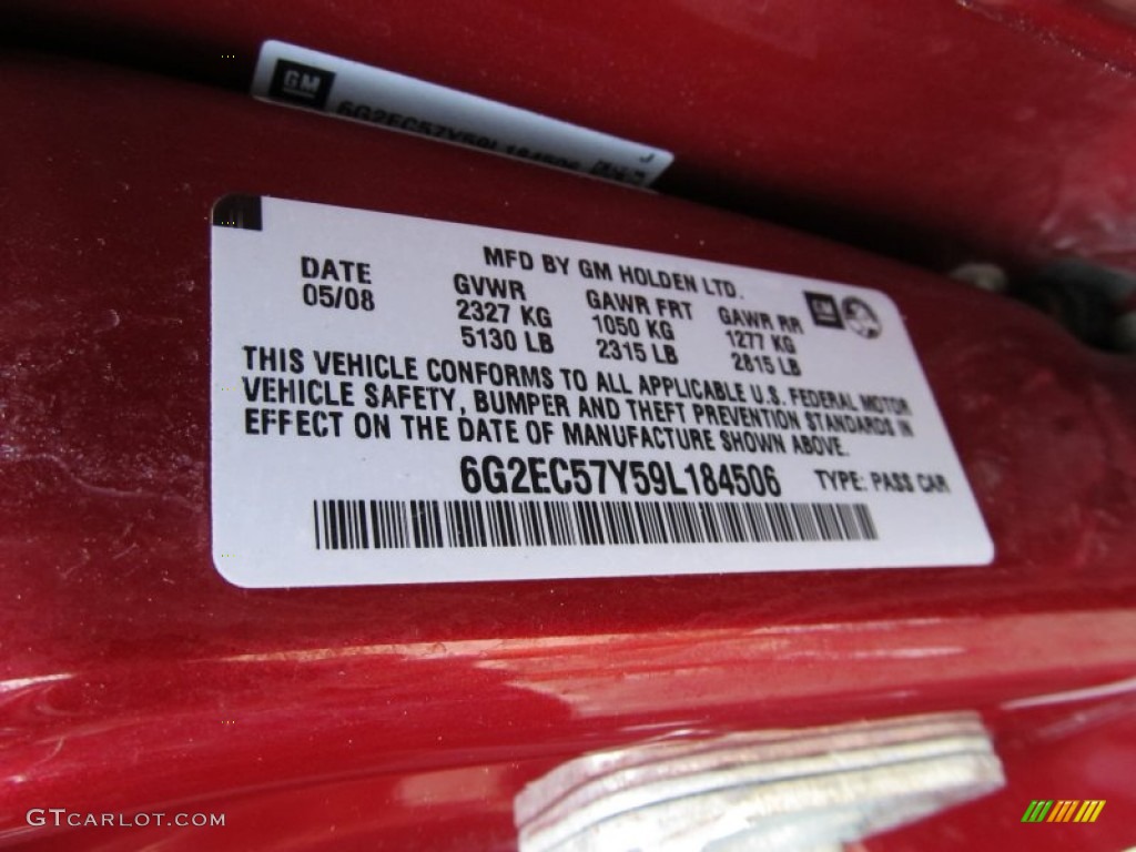 2009 Pontiac G8 GT Info Tag Photo #54206316