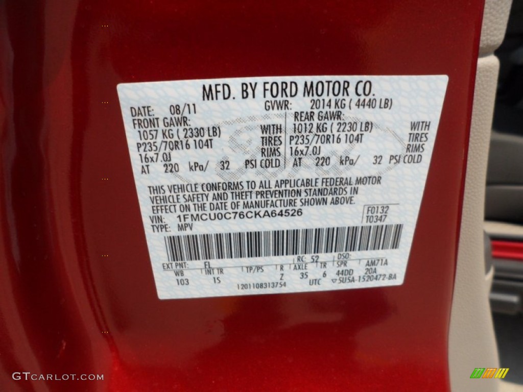 2012 Escape Color Code FL for Toreador Red Metallic Photo #54208308