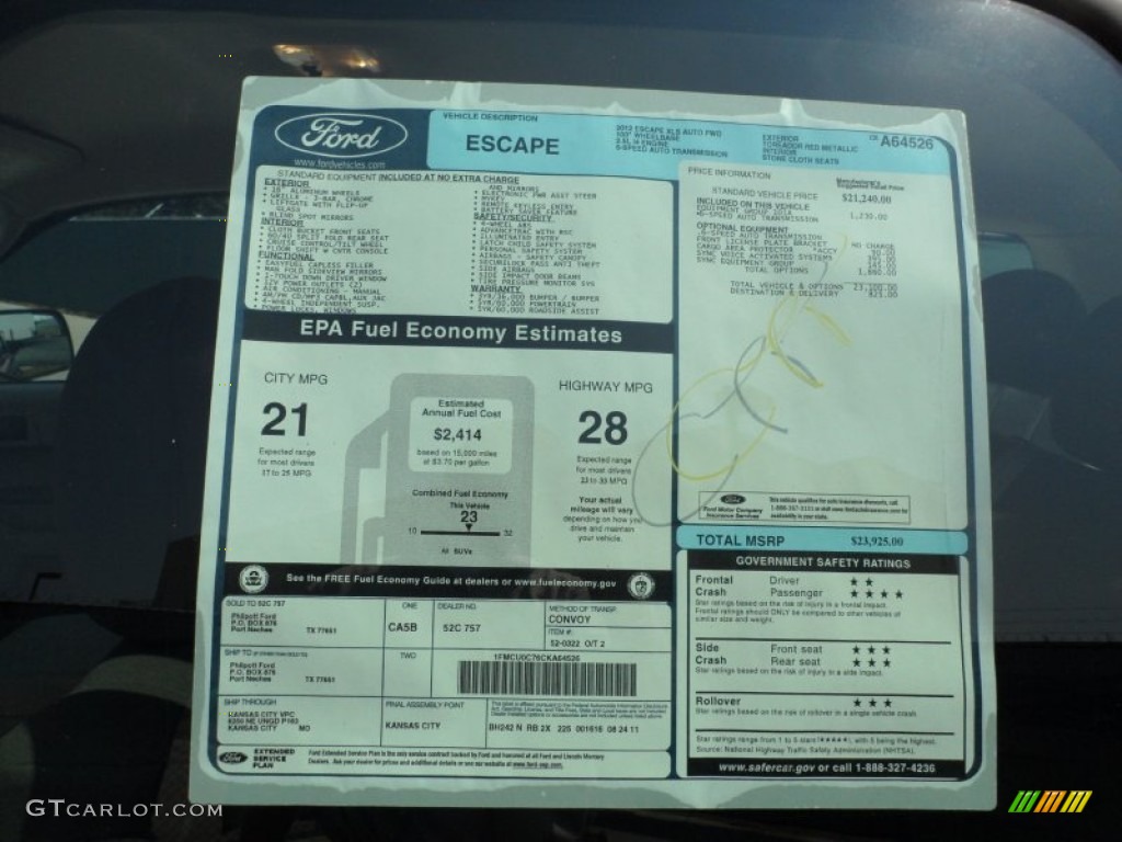 2012 Ford Escape XLS Window Sticker Photo #54208317