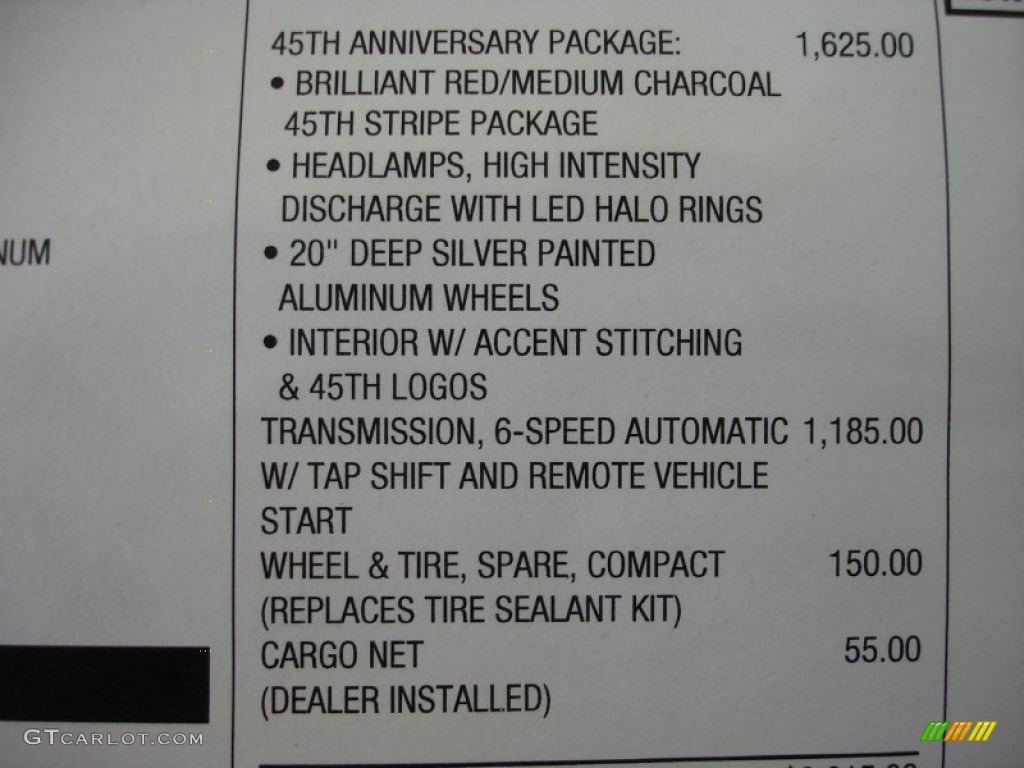 2012 Chevrolet Camaro LT 45th Anniversary Edition Convertible Window Sticker Photo #54210696