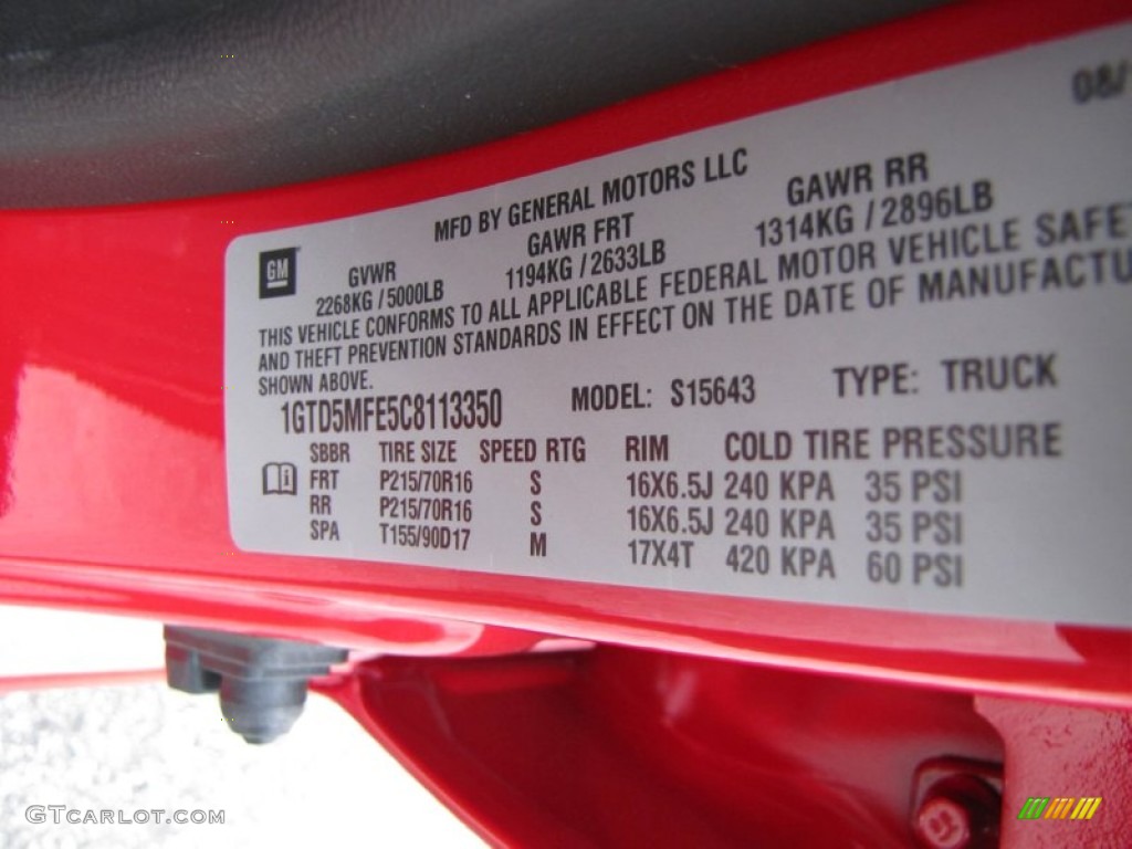 2012 GMC Canyon SLE Crew Cab Info Tag Photos
