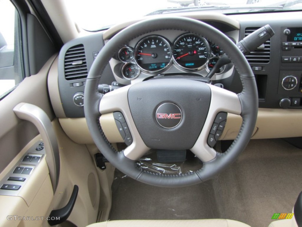 2012 GMC Sierra 1500 SLE Crew Cab Very Dark Cashmere/Light Cashmere Steering Wheel Photo #54217755
