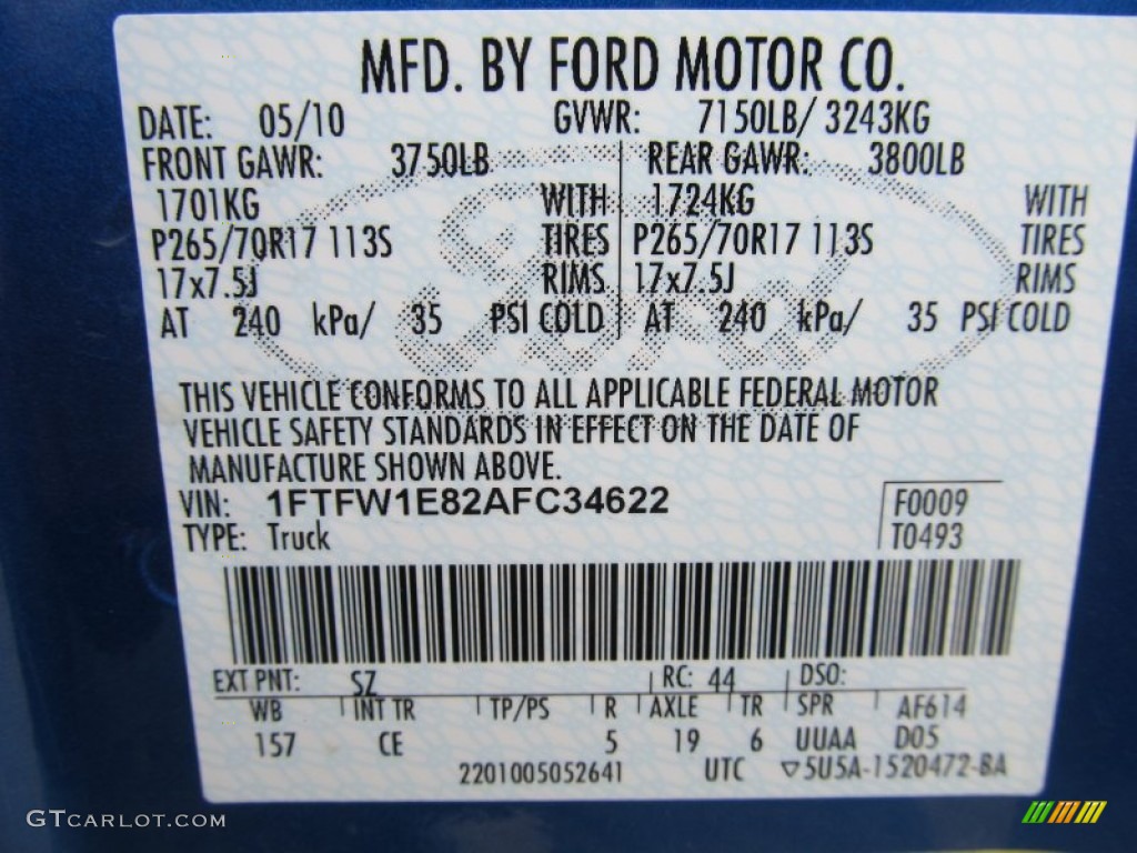 2010 F150 Color Code SZ for Blue Flame Metallic Photo #54218658