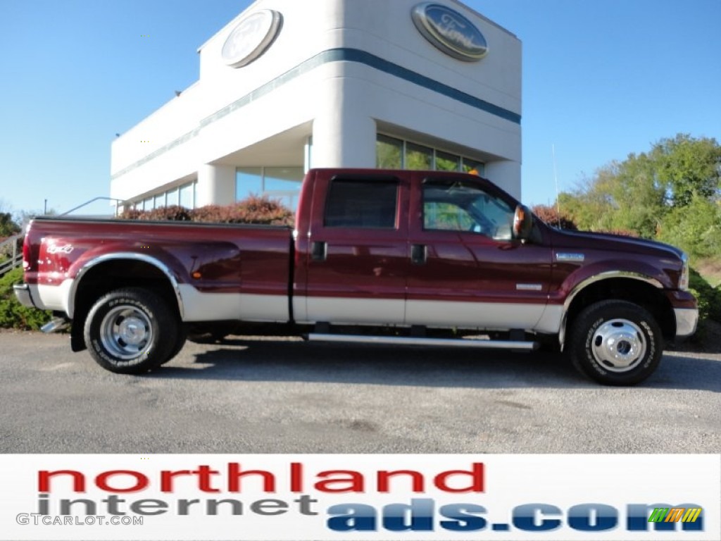 2005 F350 Super Duty Lariat Crew Cab 4x4 Dually - Dark Toreador Red Metallic / Tan photo #1