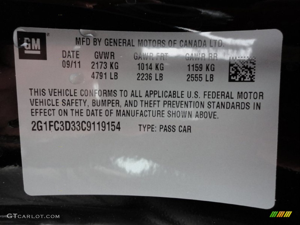 2012 Chevrolet Camaro LT/RS Convertible Info Tag Photos