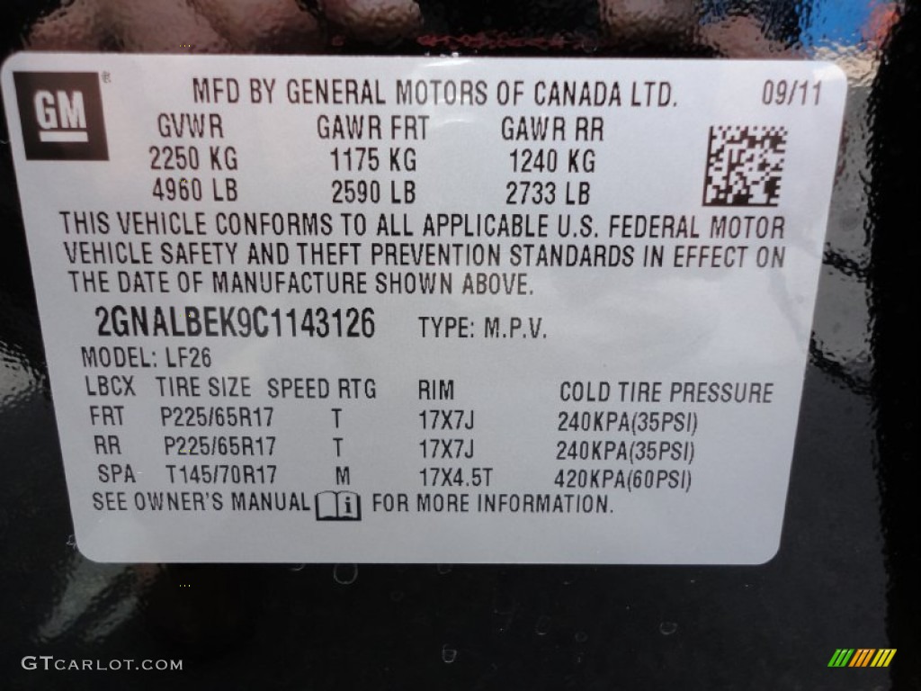 2012 Chevrolet Equinox LS Info Tag Photo #54222954