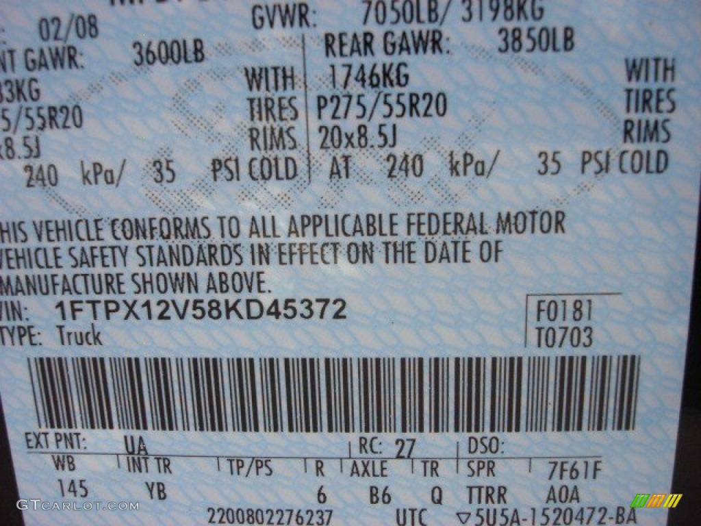 2008 F150 Color Code UA for Black Photo #54229044