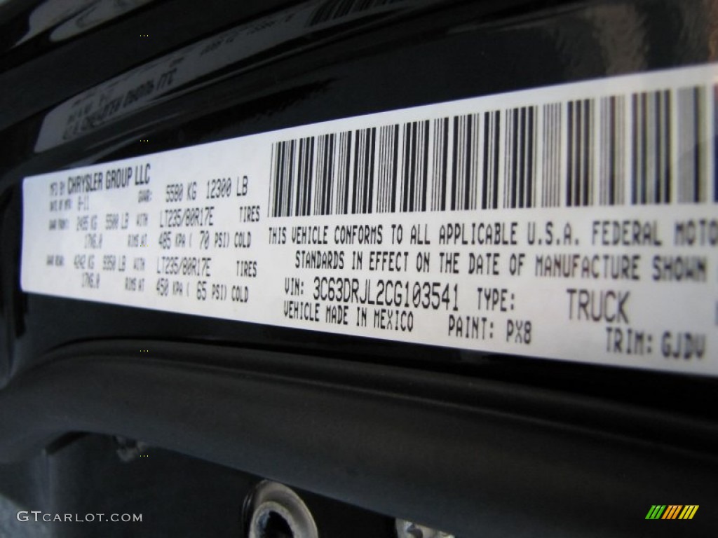 2012 Ram 3500 HD Color Code PX8 for Black Photo #54234170