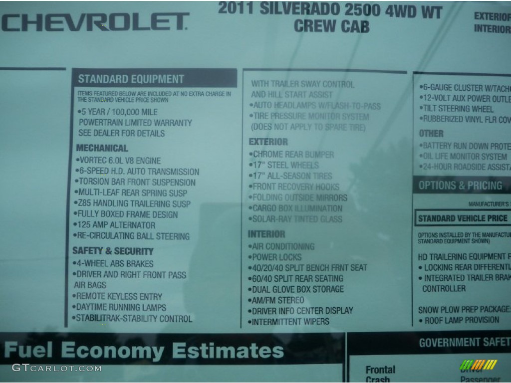 2011 Chevrolet Silverado 2500HD LS Crew Cab 4x4 Window Sticker Photo #54234204