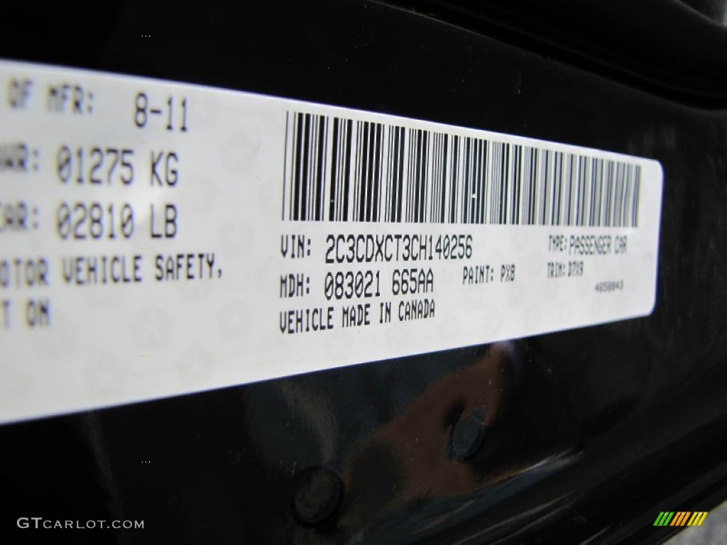 2012 Dodge Charger R/T Color Code Photos