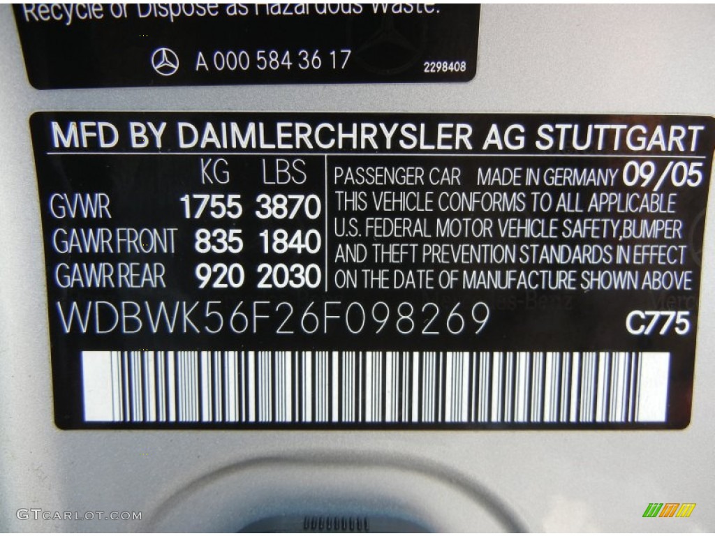 2006 SLK Color Code 775 for Iridium Silver Metallic Photo #54236919