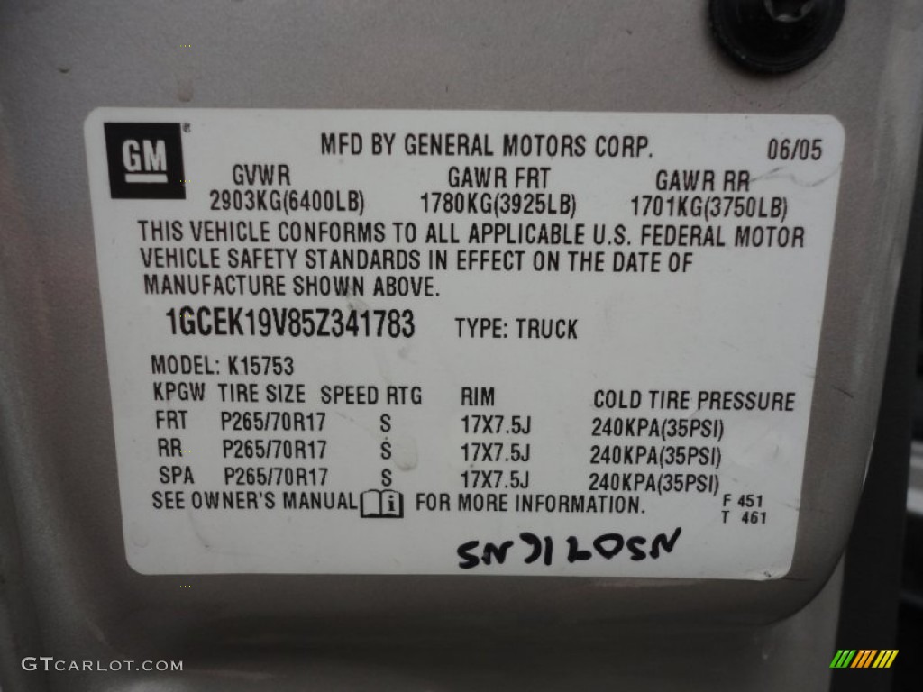 2005 Chevrolet Silverado 1500 Extended Cab 4x4 Info Tag Photo #54245156