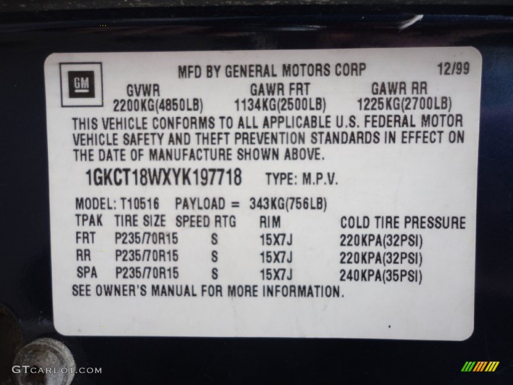 2000 GMC Jimmy SLS 4x4 Info Tag Photos