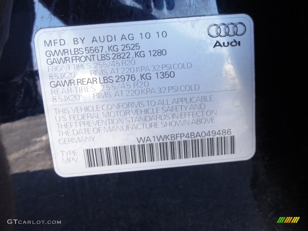 2011 Audi Q5 3.2 quattro Info Tag Photo #54246920