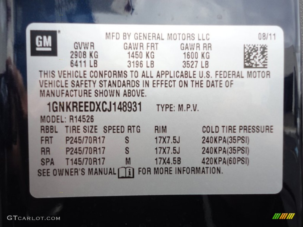 2012 Chevrolet Traverse LS Info Tag Photo #54246929