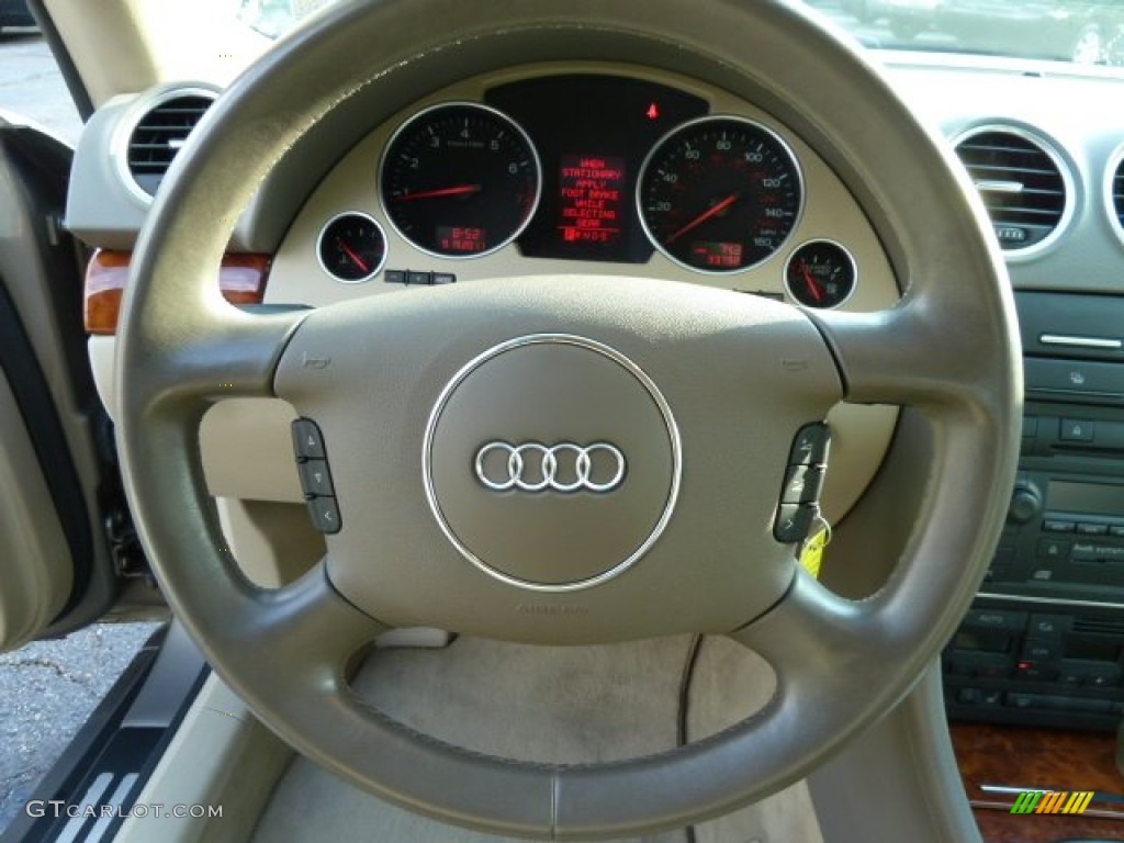 2004 Audi A4 3.0 quattro Cabriolet Beige Steering Wheel Photo #54250205