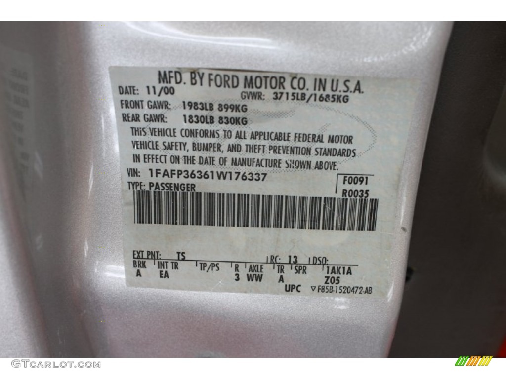 2001 Focus Color Code TS for CD Silver Metallic Photo #54276221