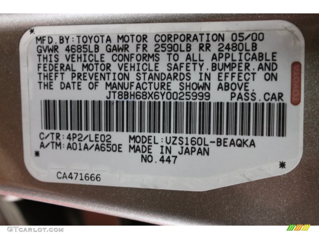 2000 Lexus GS 400 Color Code Photos