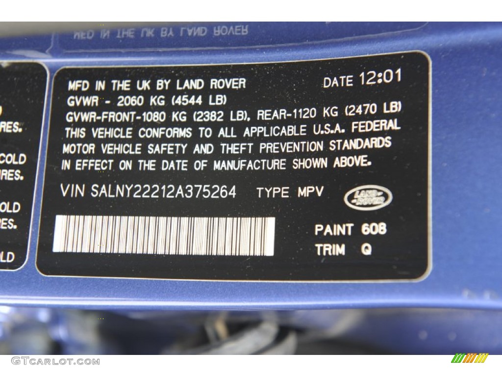 2002 Freelander Color Code 608 for Monte Carlo Blue Photo #54287192