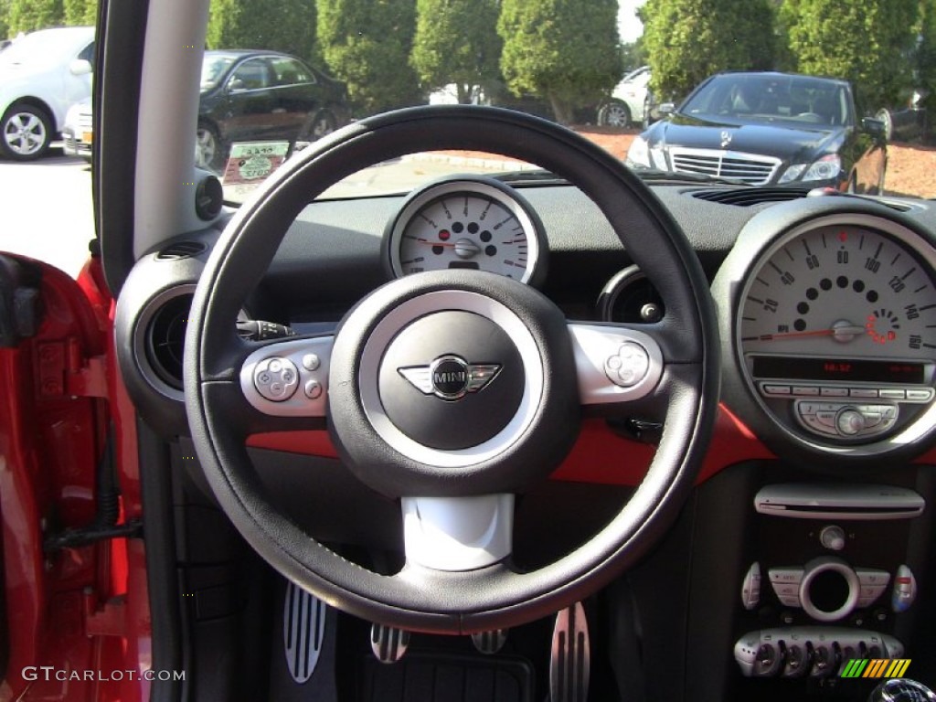 2010 Mini Cooper S Hardtop Rooster Red Leather/Carbon Black Steering Wheel Photo #54291500