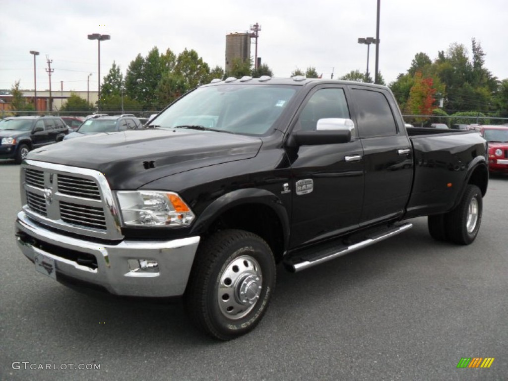 Black 2012 Dodge Ram 3500 HD Laramie Longhorn Crew Cab 4x4 Dually Exterior Photo #54298644