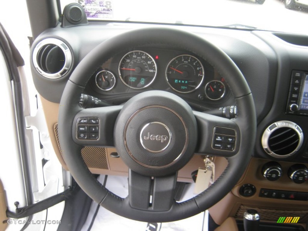 2012 Jeep Wrangler Unlimited Sahara 4x4 Black/Dark Saddle Steering Wheel Photo #54307063