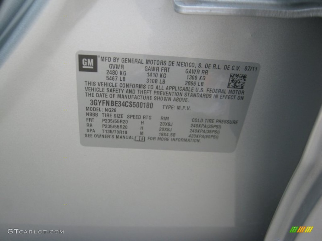 2012 Cadillac SRX Performance Info Tag Photos