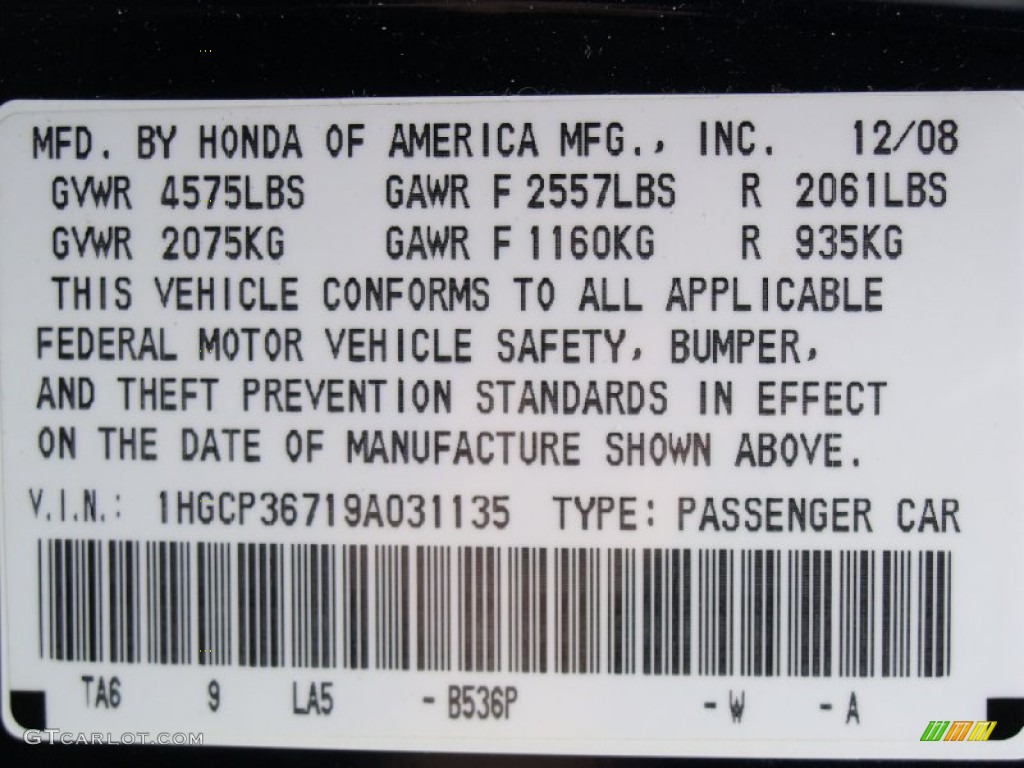 2009 Accord Color Code B536P for Royal Blue Pearl Photo #54312801