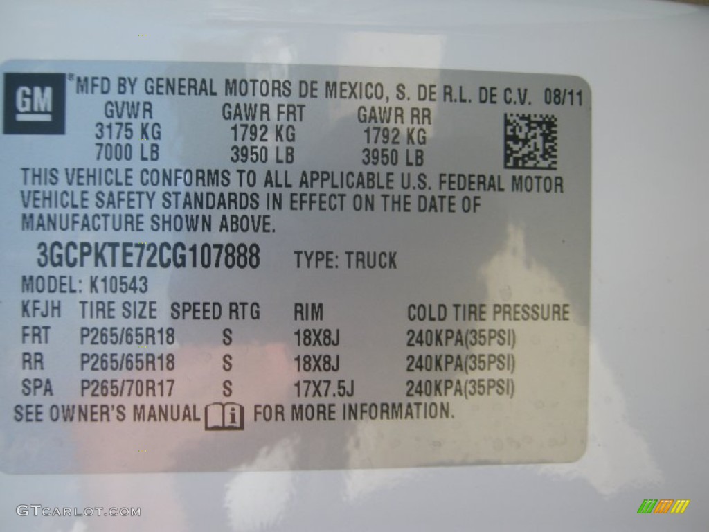 2012 Chevrolet Silverado 1500 LTZ Crew Cab 4x4 Info Tag Photos