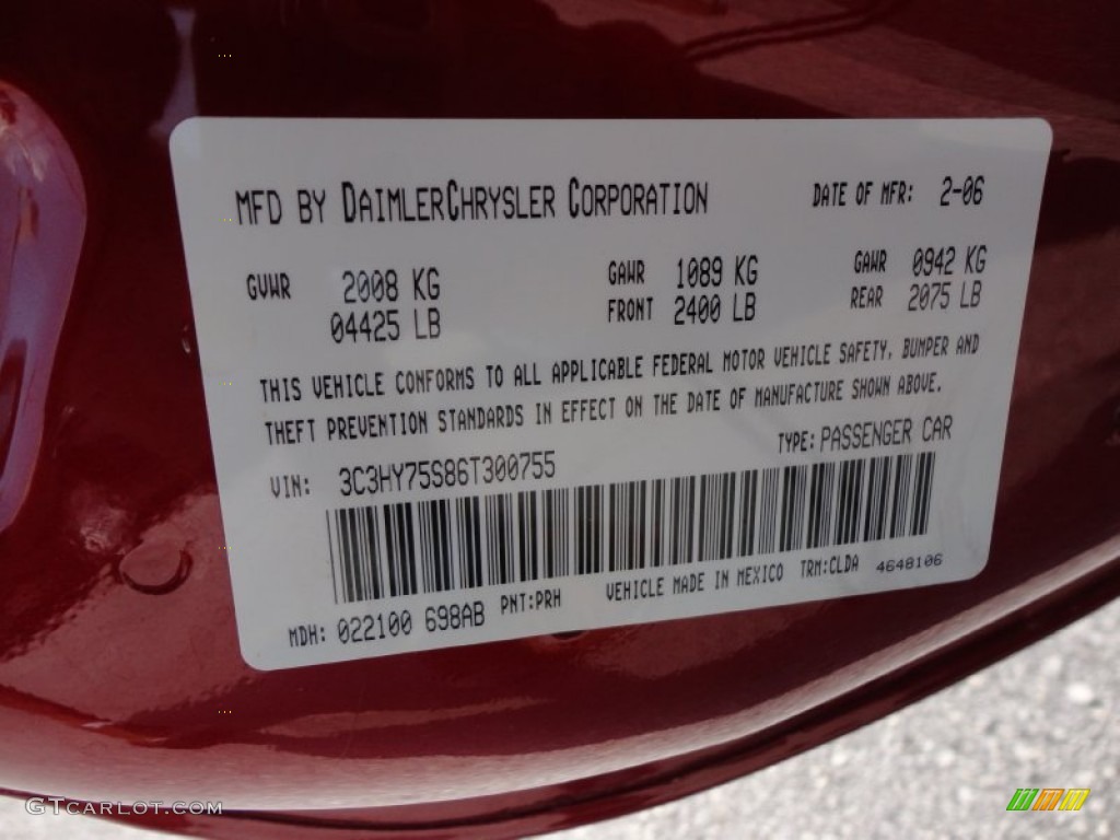 2006 PT Cruiser Color Code PRH for Inferno Red Crystal Pearl Photo #54320244