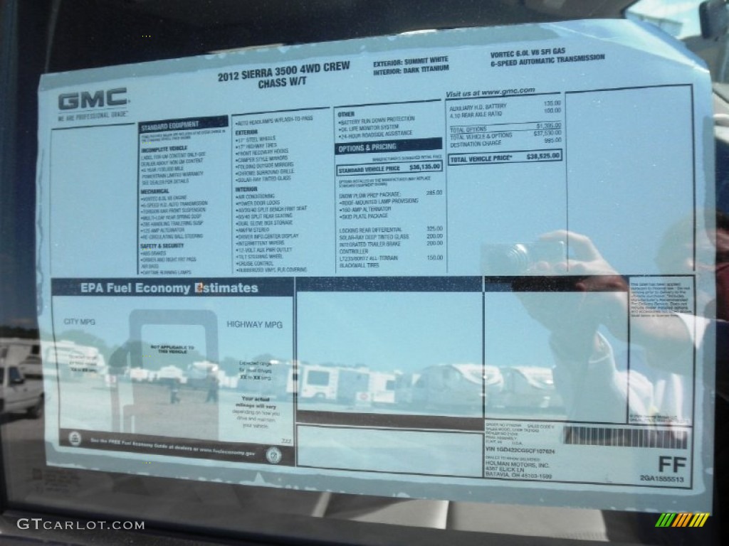 2012 GMC Sierra 3500HD Crew Cab Dually 4x4 Chassis Window Sticker Photos