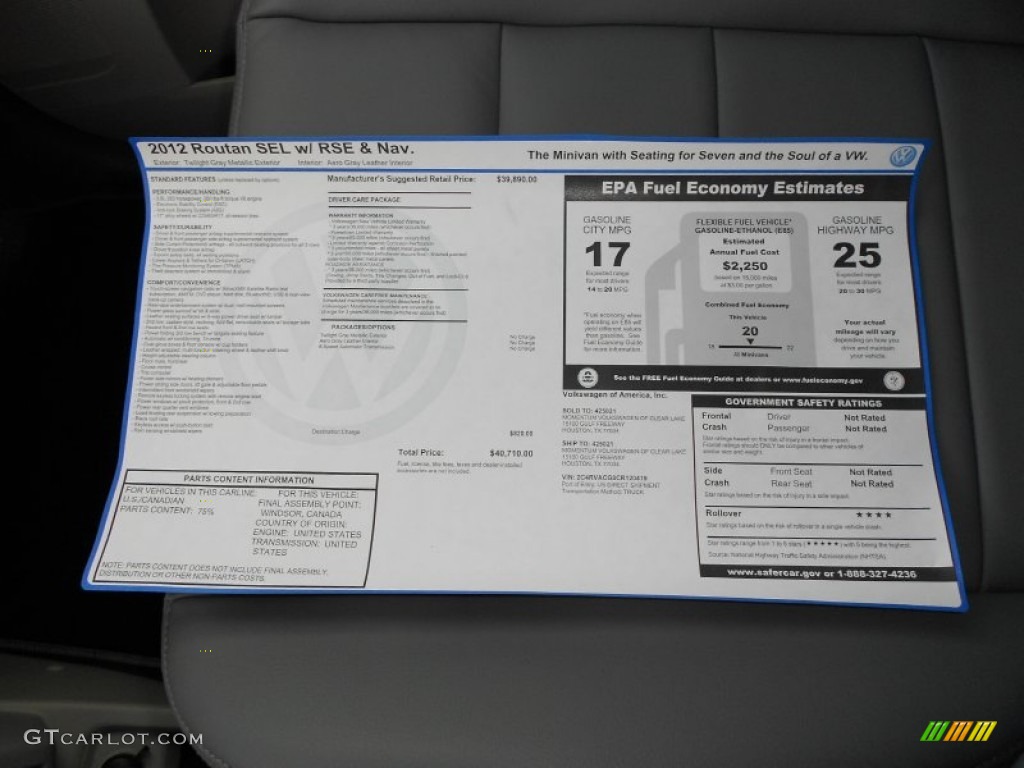 2012 Volkswagen Routan SEL Window Sticker Photo #54325095