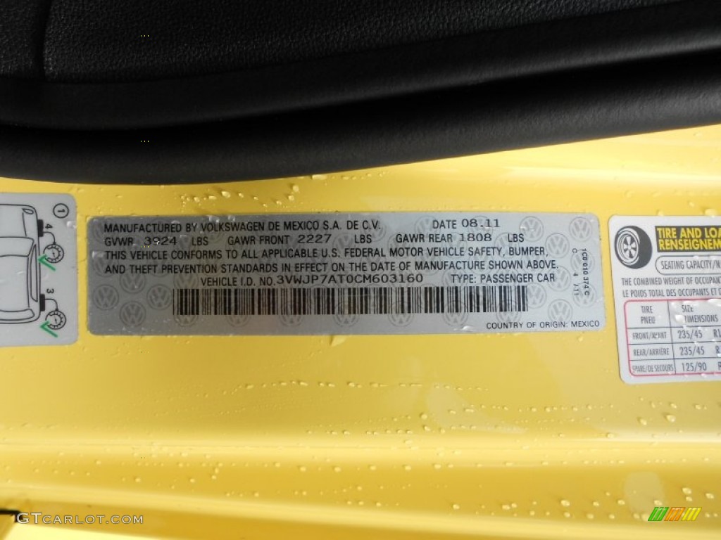 2012 Volkswagen Beetle 2.5L Info Tag Photo #54325302