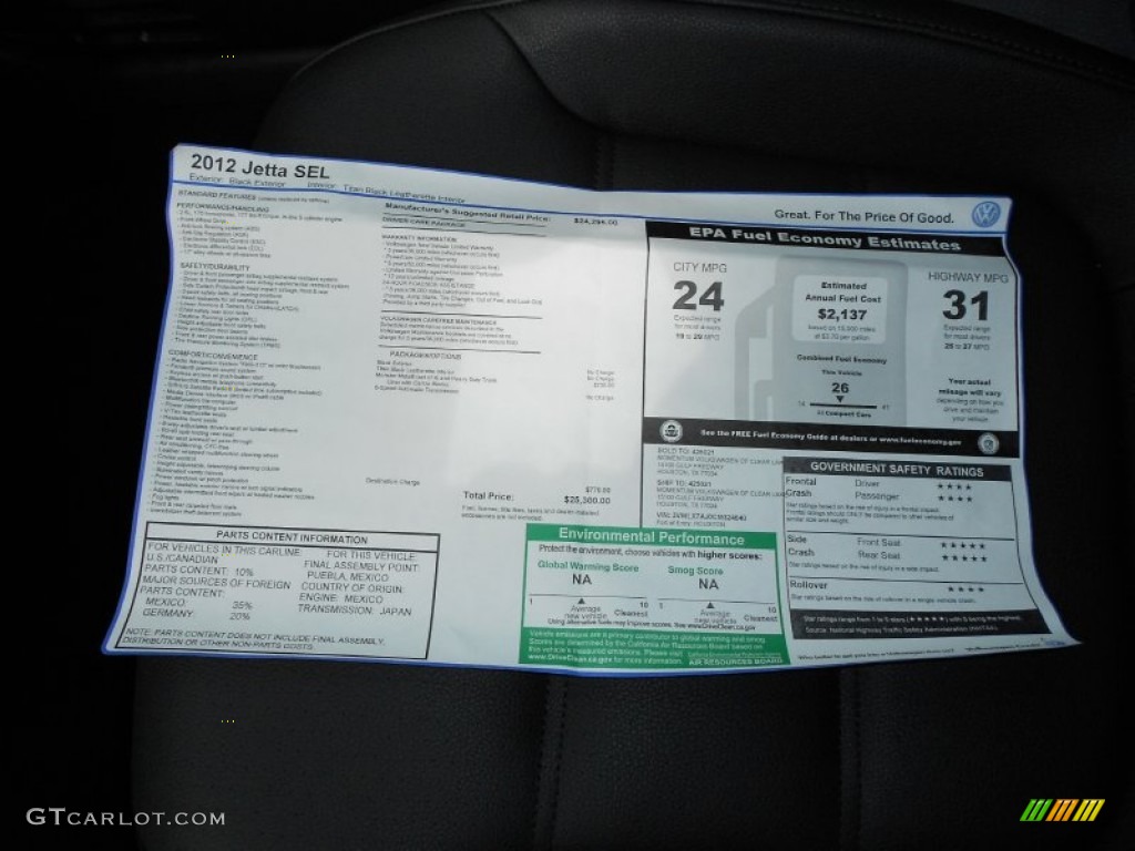 2012 Volkswagen Jetta SEL Sedan Window Sticker Photo #54325957