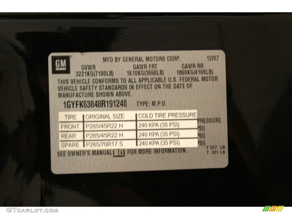 2008 Cadillac Escalade AWD Info Tag Photo #54332353