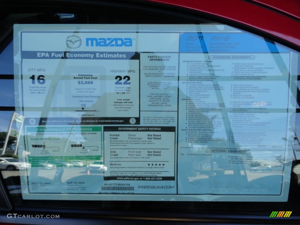 2011 Mazda RX-8 R3 Window Sticker Photo #54333832