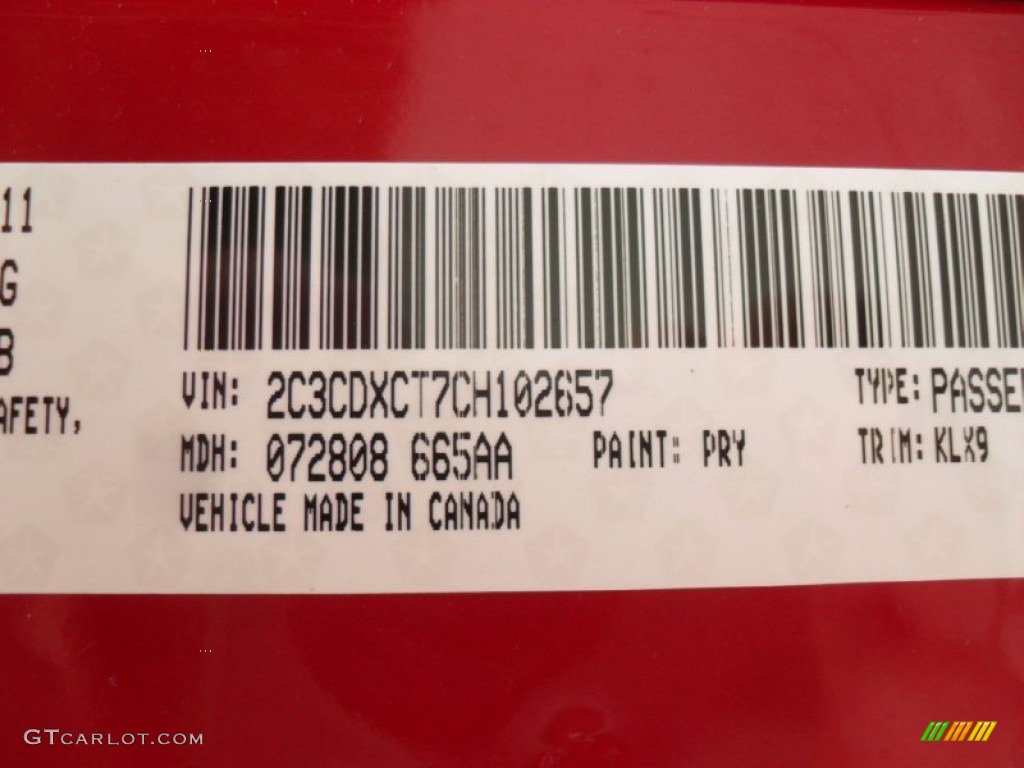 2012 Charger Color Code PRY for Redline 3-Coat Pearl Photo #54343642
